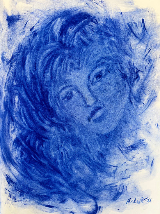 Cloud Kissing — original Moroccan blue pigment drawing, signed