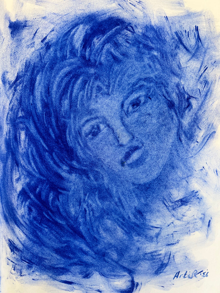 Cloud Kissing — original Moroccan blue pigment drawing, signed