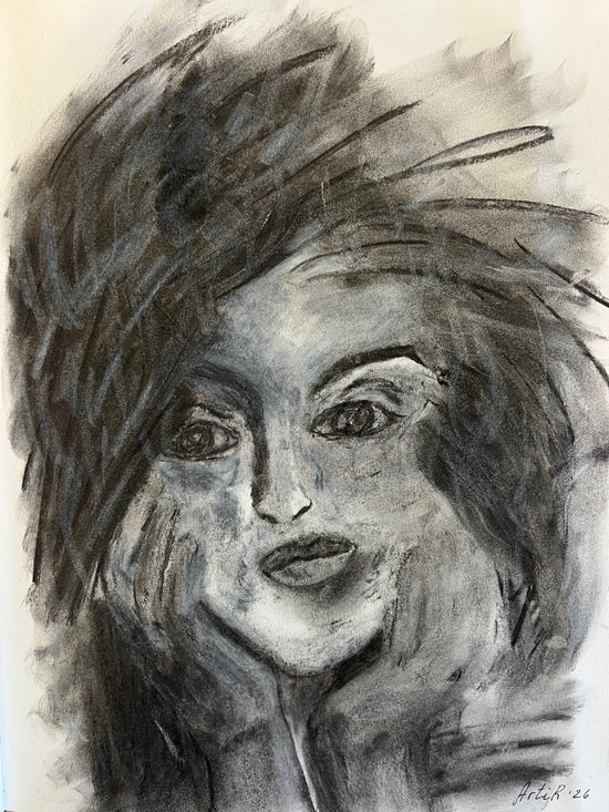 Existential — original charcoal drawing, signed on the front