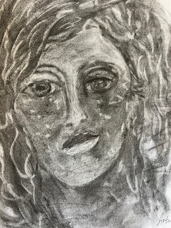 The Face After the Fire — close-up detail of the ash drawing, signature detail