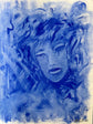 Neptune — original Moroccan blue pigment drawing, signed by the artist