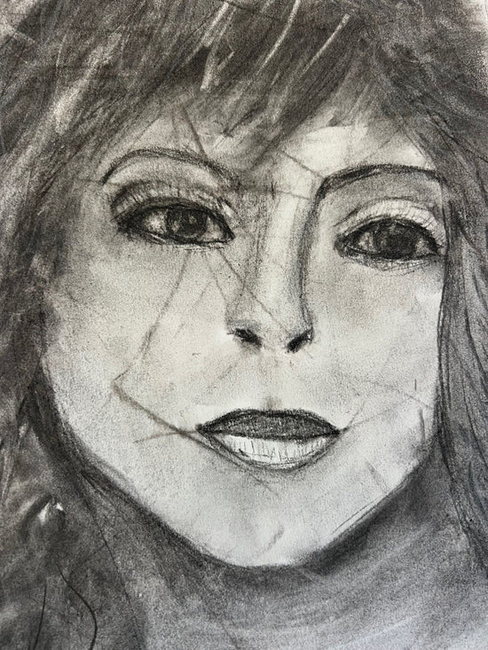 Projecting Reality — close-up detail of the original charcoal drawing by Malibu artist ArtiR