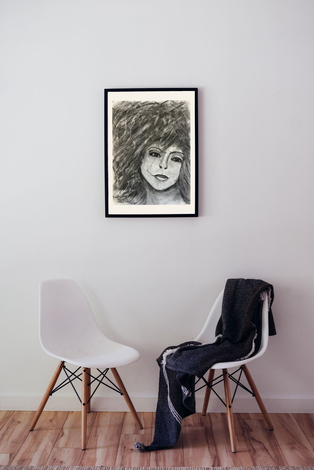 Projecting Reality — room view of the original charcoal drawing by Malibu artist ArtiR