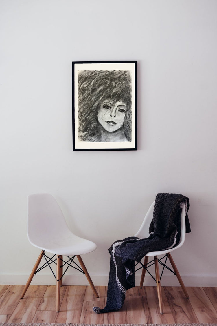 Projecting Reality — room view of the original charcoal drawing by Malibu artist ArtiR