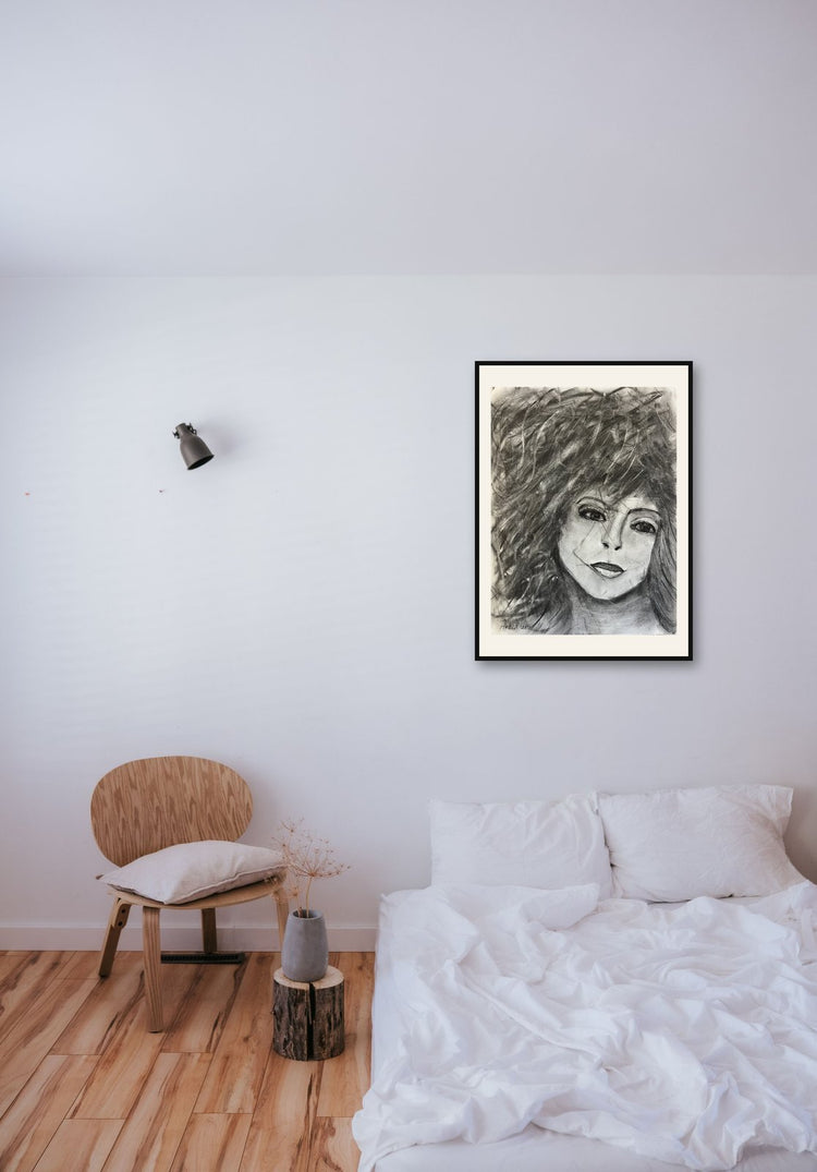 Projecting Reality — room view of the original charcoal drawing by Malibu artist ArtiR