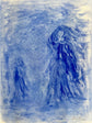 She Meets Herself — original Moroccan blue pigment drawing, signed