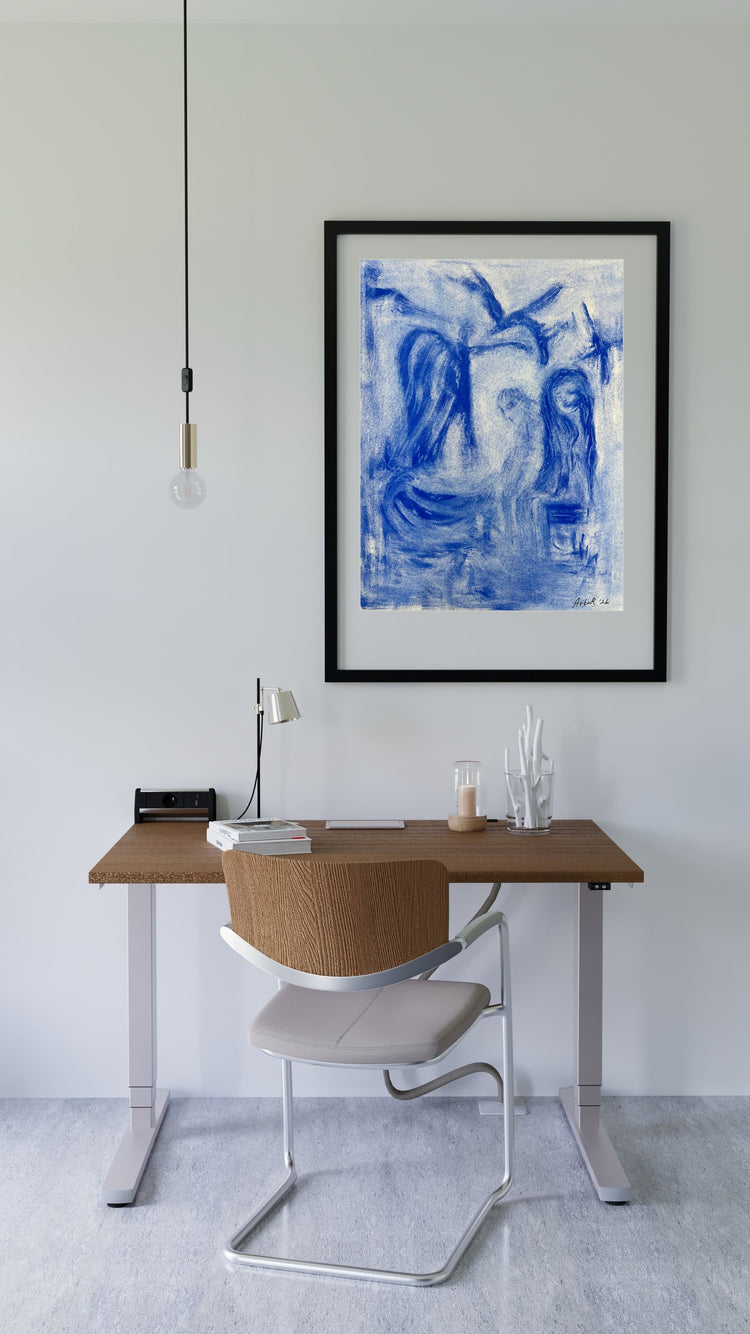 Among the Spirits framed over a desk in a bright room — room preview only