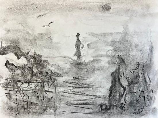 The Unknown — original charcoal drawing, signed