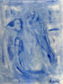 And a Third Is Born — original Moroccan blue pigment drawing, signed on the front by the artist